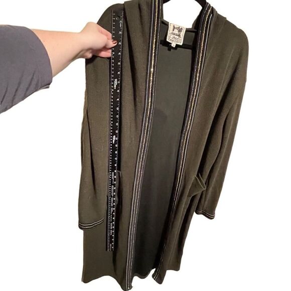 Jaase- Oversized Long Hooded Cardigan Open Front Sweater Olive Green Size XS - Picture 10 of 13